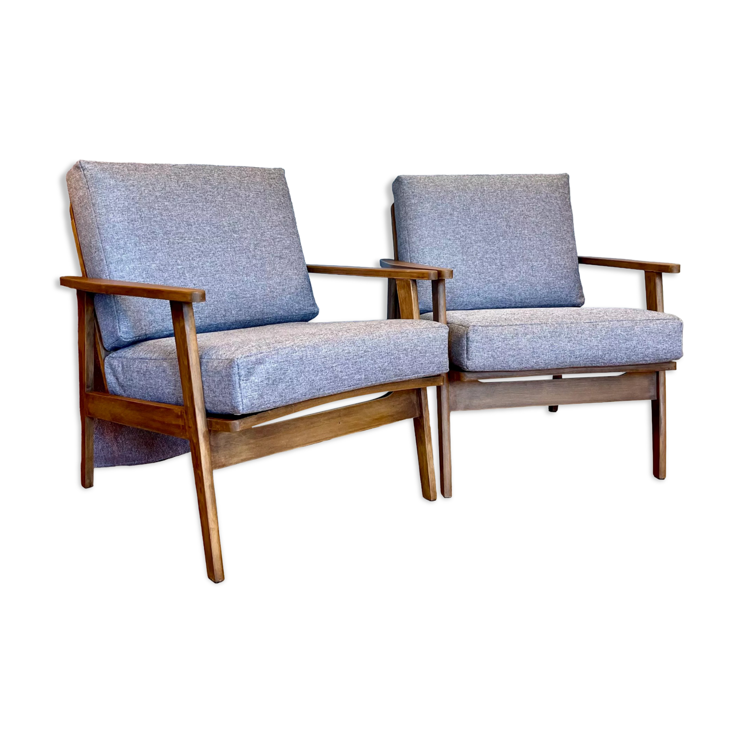 Pair of Scandinavian armchairs wood and fabric