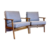 Pair of Scandinavian armchairs wood and fabric