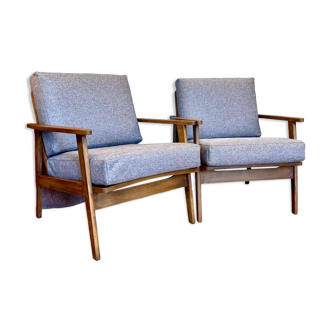 Paire de fauteuils scandinaves bois et tissu