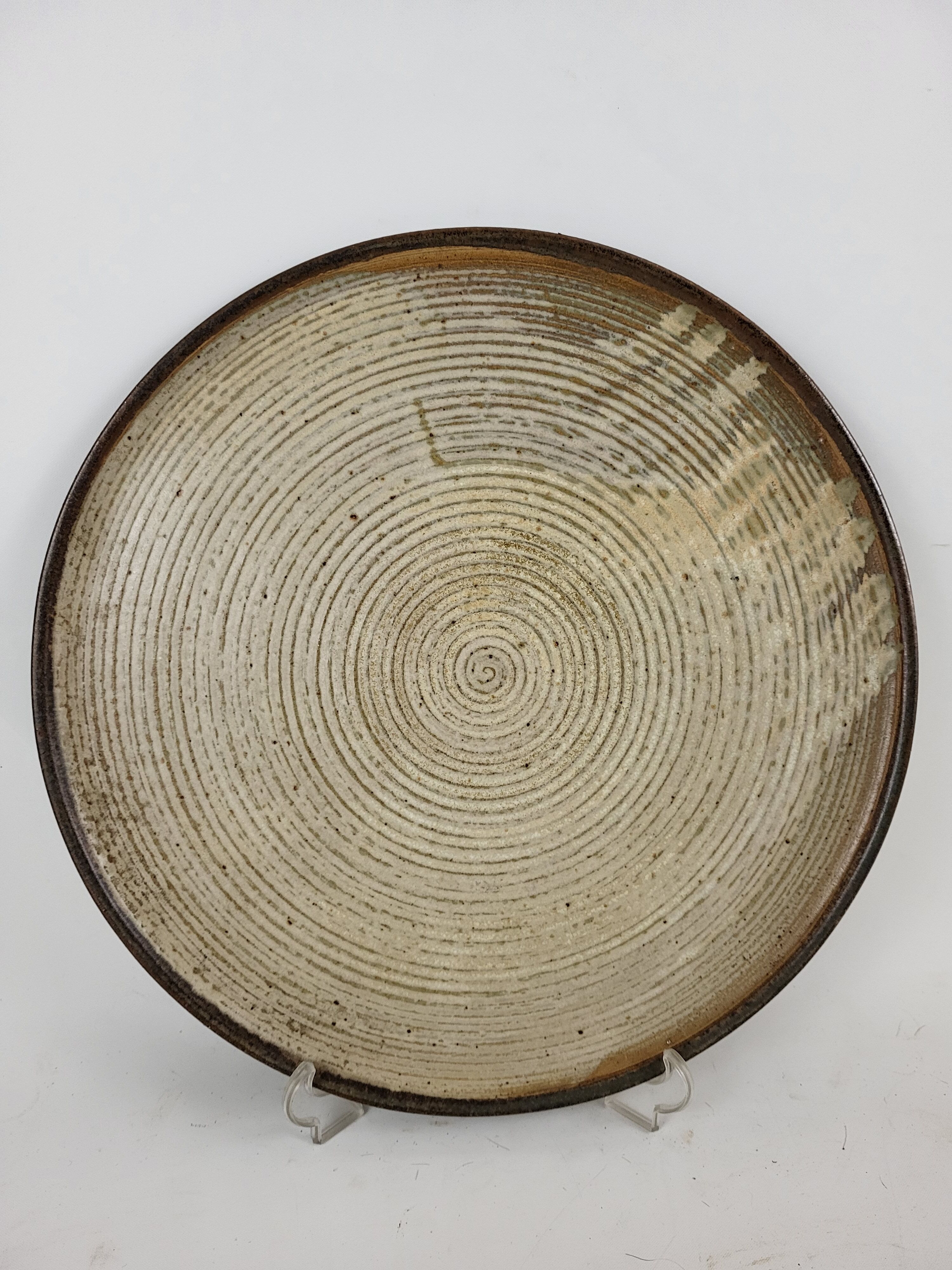 Puisaye stoneware pie dish signed Lacheny