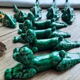 Vintage faience knife holder fish and dogs