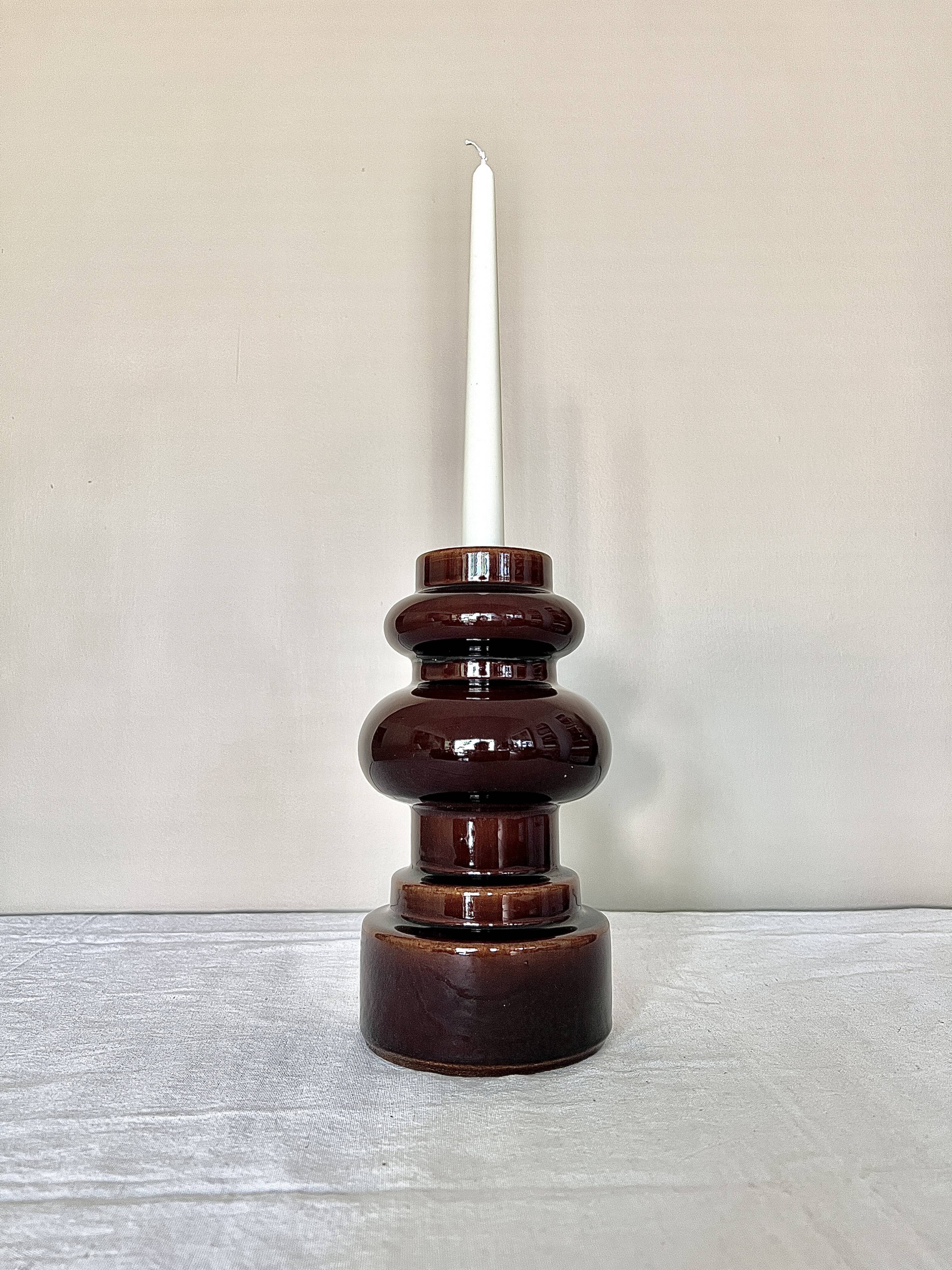 Vintage large 70's Steuler Ceramic Germany 288/25 Cari Zalloni Design Candle Holder dark brown