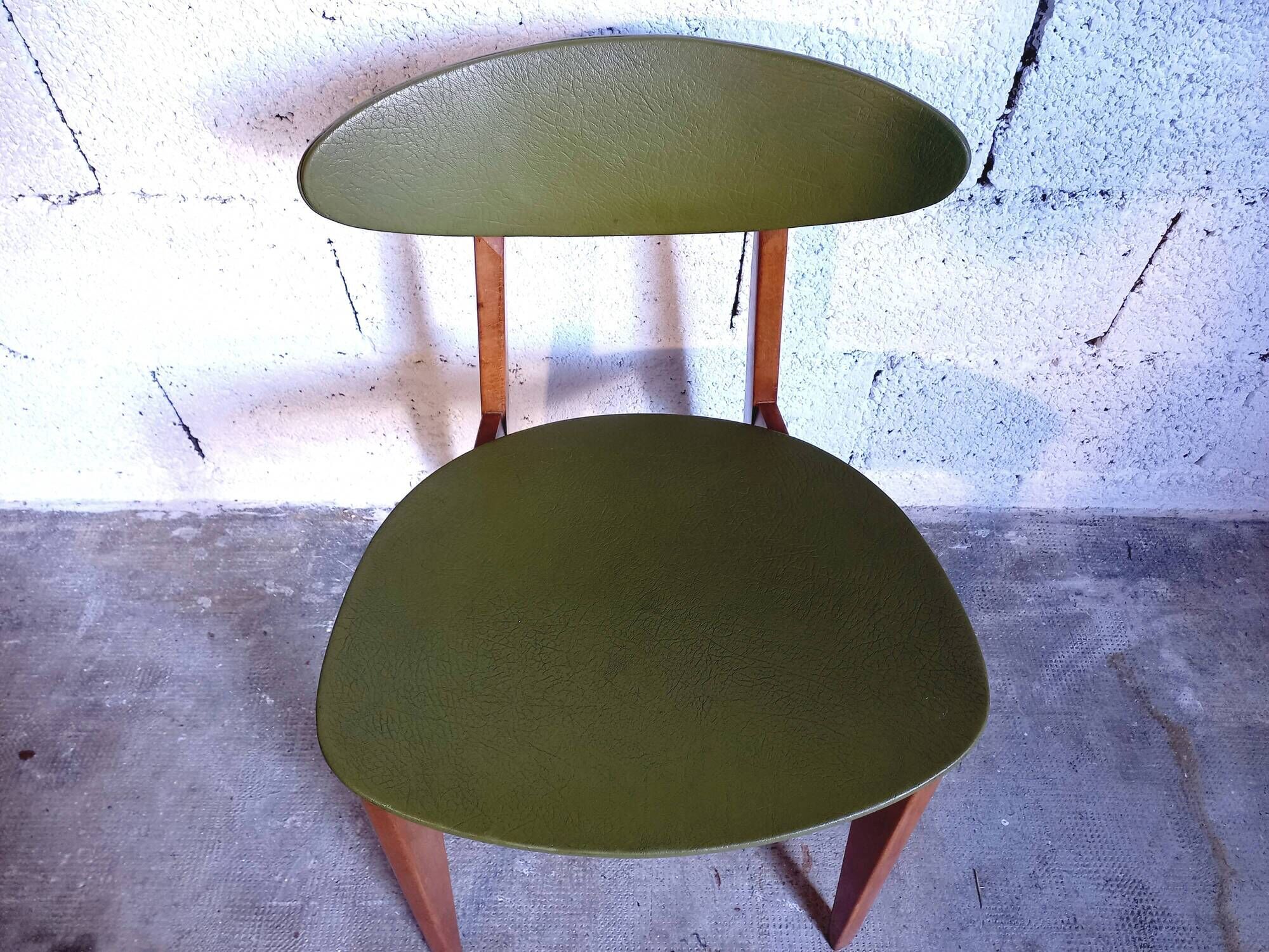 Vintage chair 50s 60s in wood and green skai