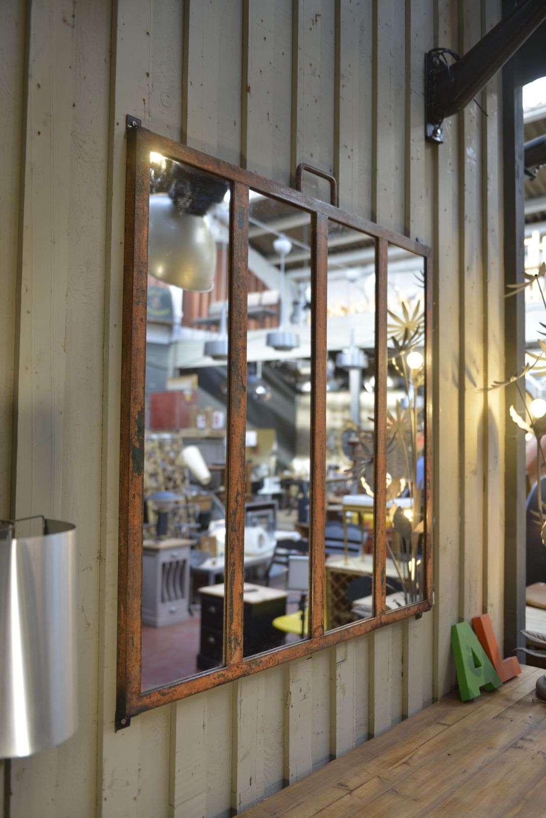 Metal industrial window mirror 102x108cm