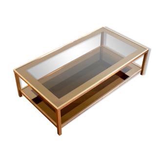 Coffee table in gold plated and smoked glass Belgo Chrom 70s / 80s