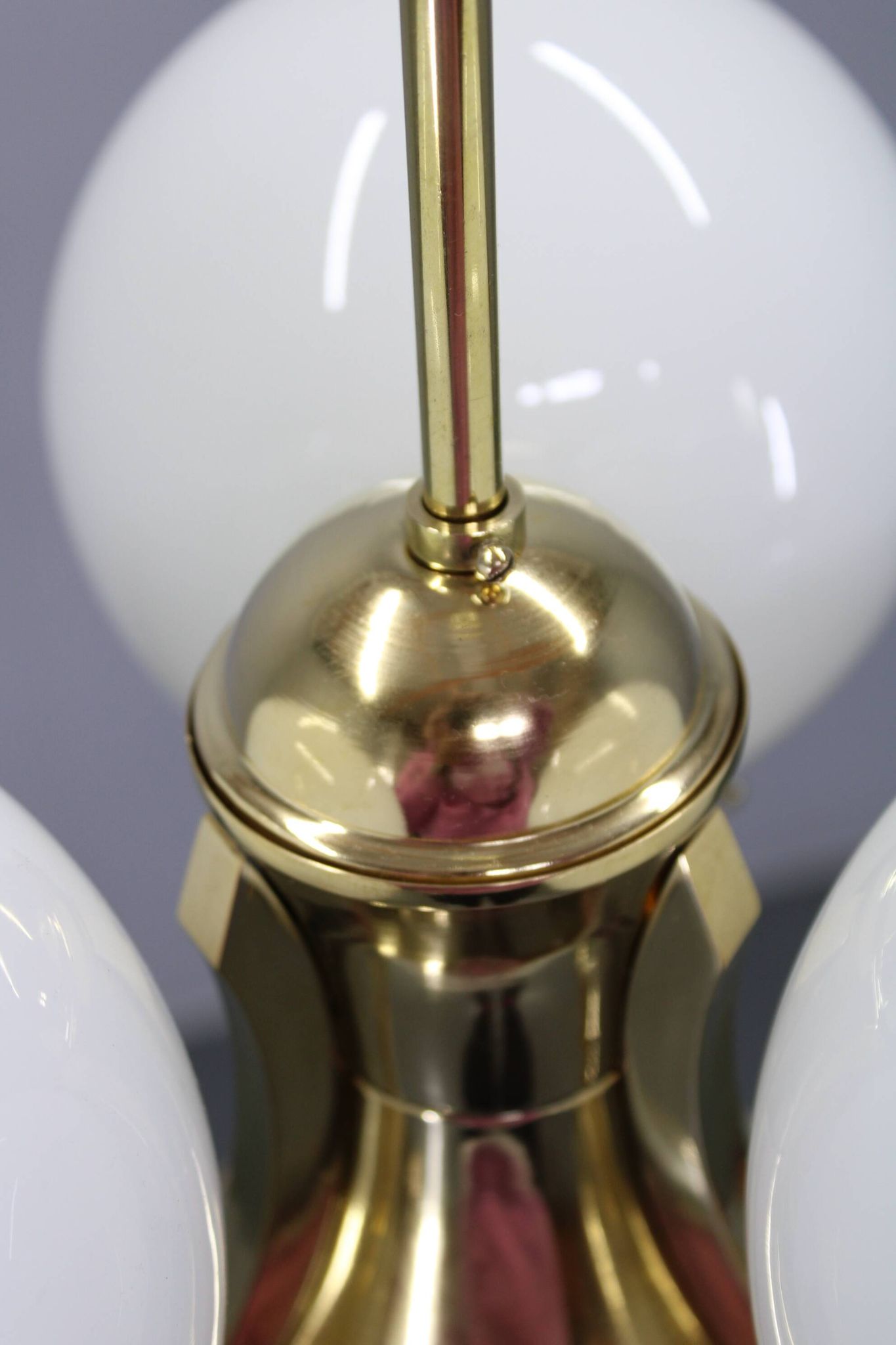Art Deco brass chandelier with opaline glass, Czechoslovakia, 1930s