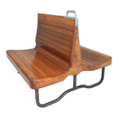 Banc de train en teck double face, années 1930