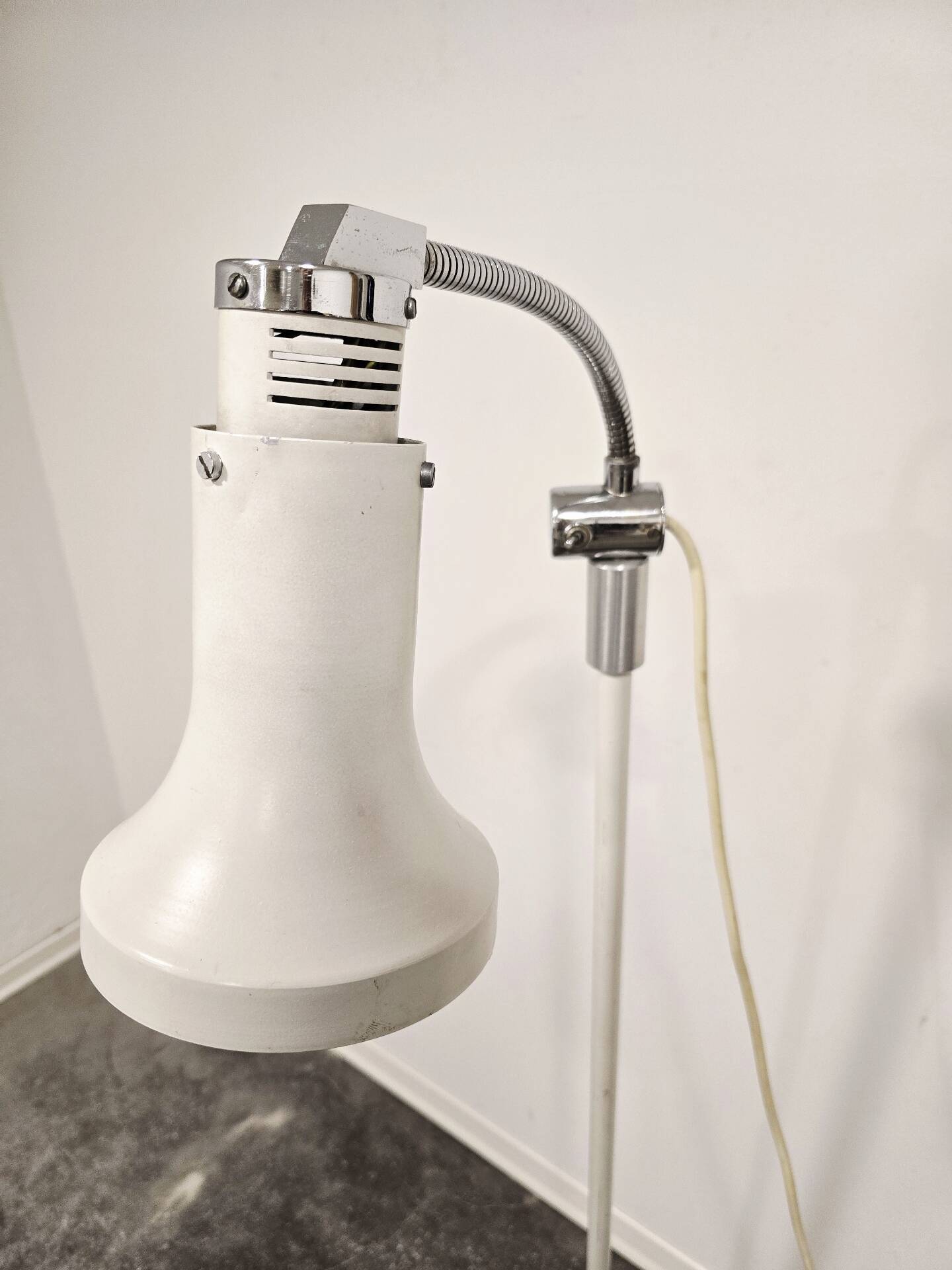 70s Gooseneck Metal Floor Lamp, Adjustable Height Tripod Base