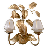 Vintage two-light wall lamp in gold metal with vintage art deco globes
