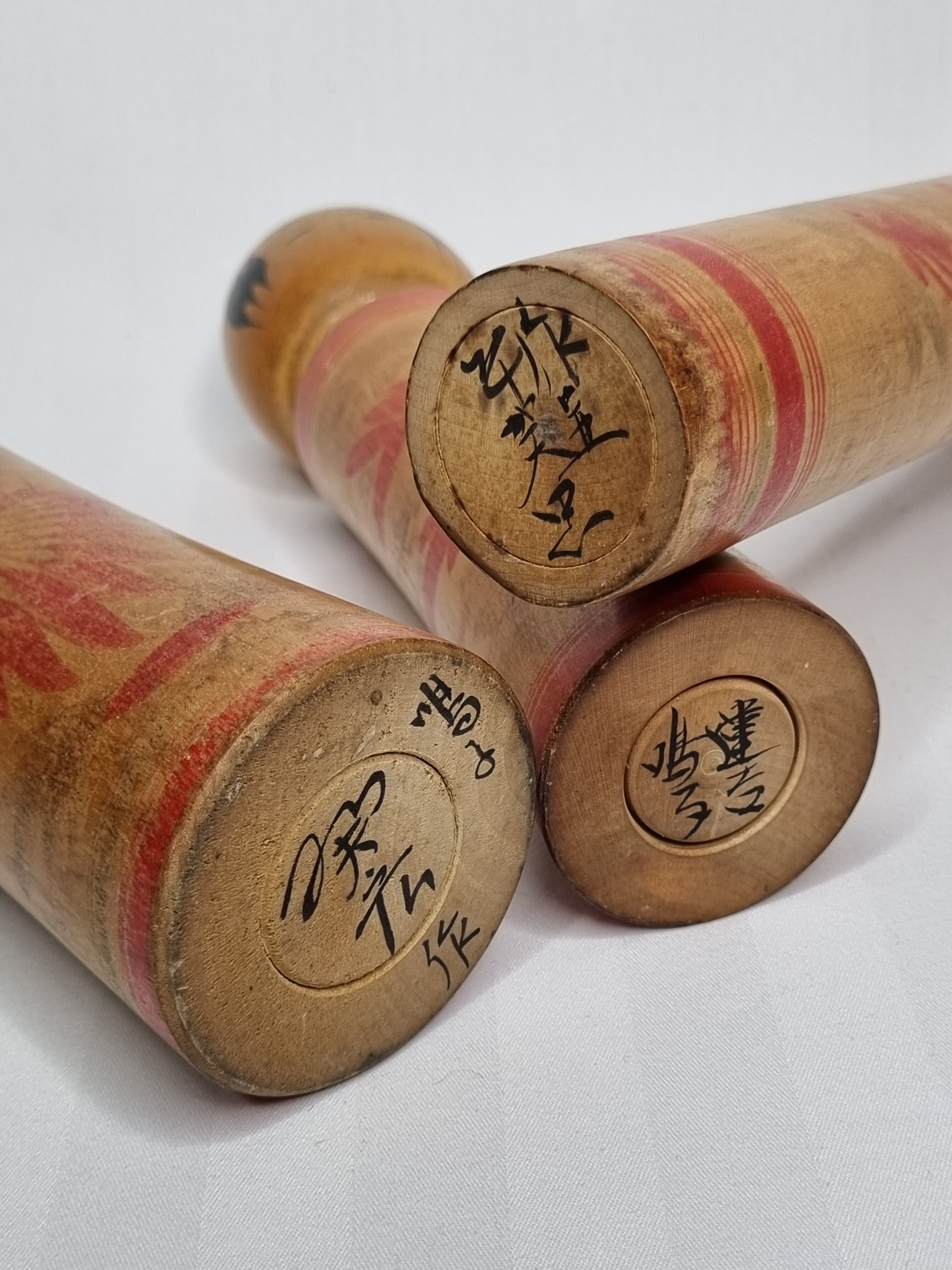 Set of three Kokeshi family dolls, vintage, 32 cm