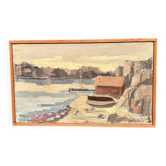 Huile sur toile originale – « Paysage marin » par Gustaf Olsson – Signé – Vintage et encadré – 50 × 30 cm (19,7" × 11,8")