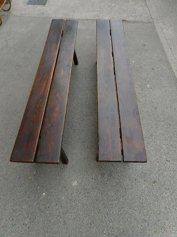 Pair of old solid wood benches