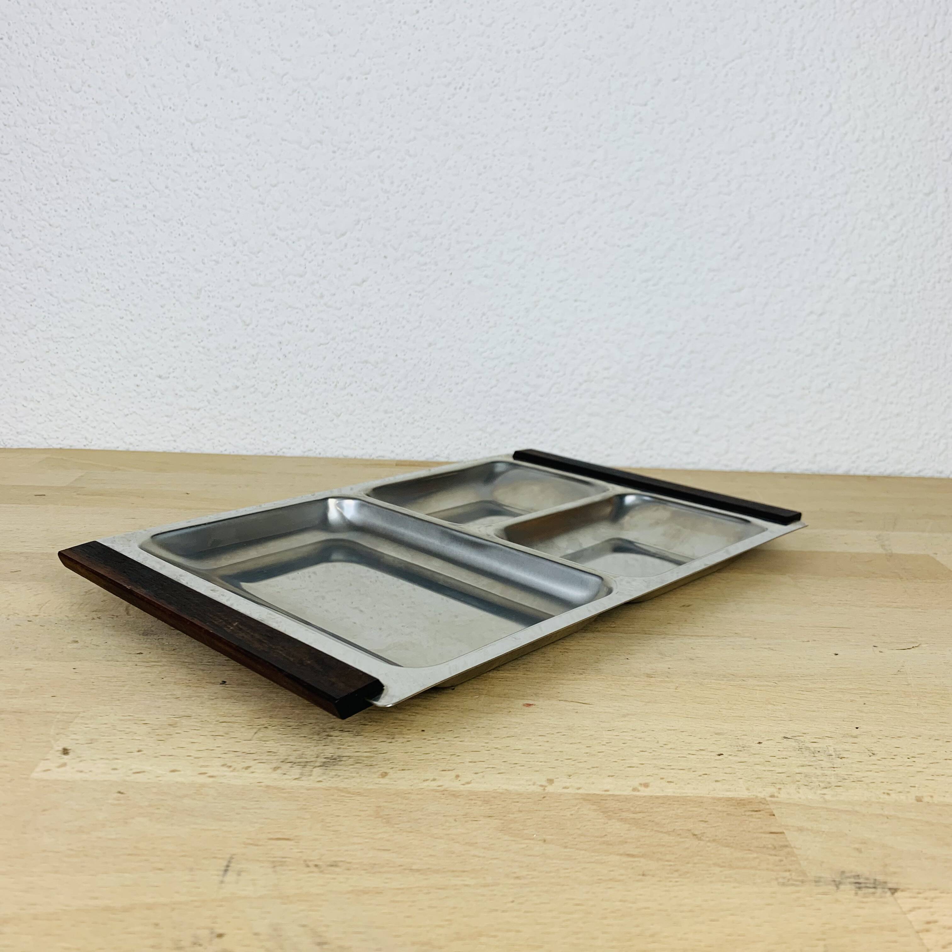 Danish Scandinavian teak stainless steel appetizer tray