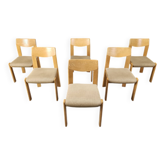 Brutalist oak dining chairs set of 6 - 1970s