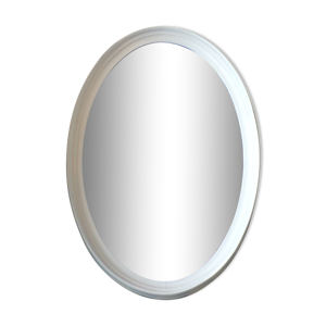 Miroir ovale cadre bois blanc -