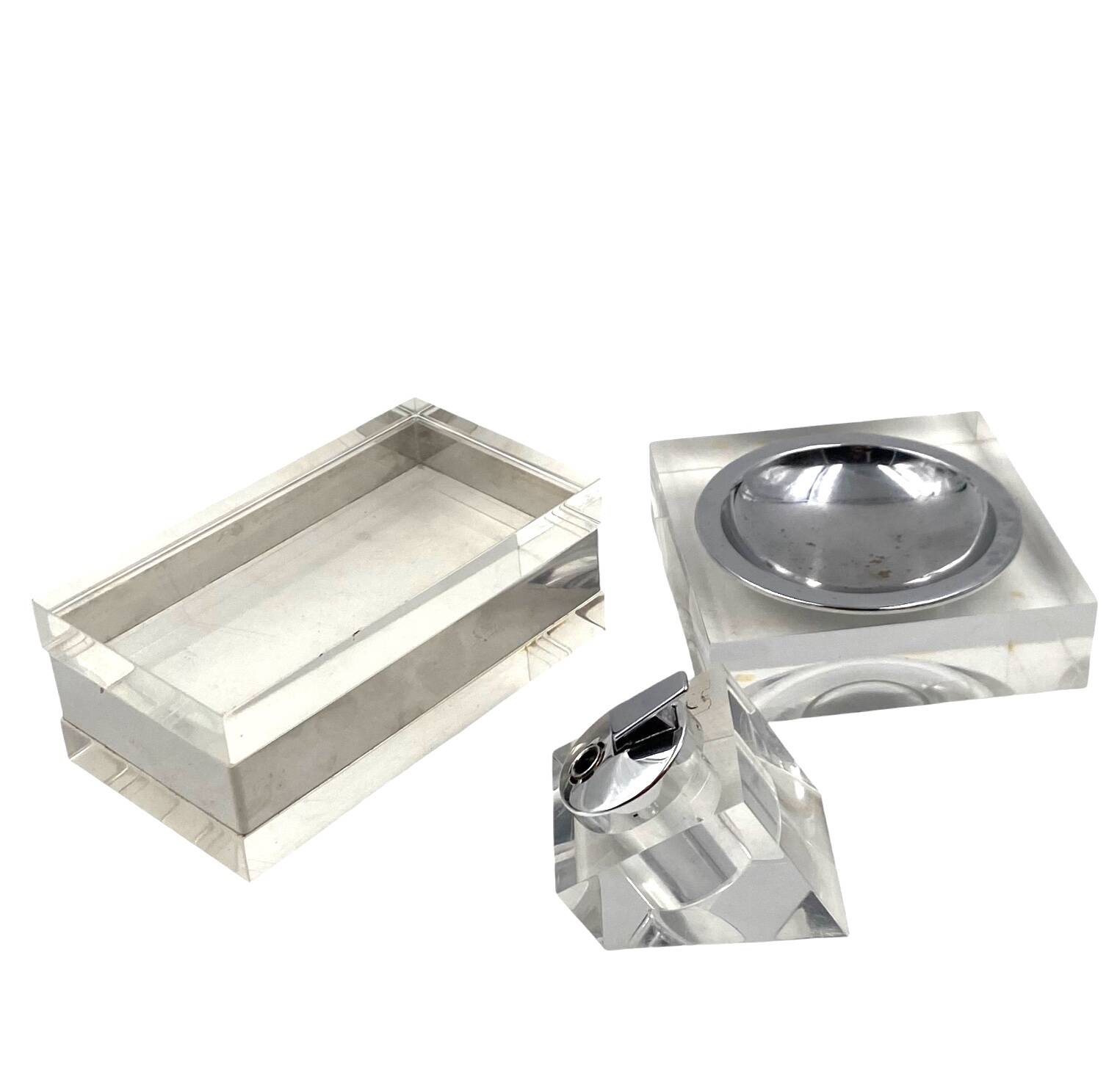 Hollywood regency lucite smoking set, Guzzini  Italy 1970