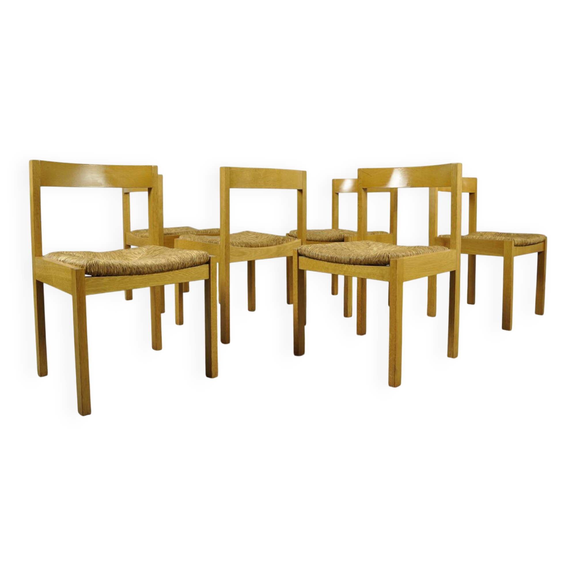 Chaises de salle à manger vintage en chêne et osier dutch design, gerard geytenbeek, années 1960