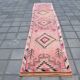 Tapis Couloir Rose à Médaillons, Tapis Turc Vintage, 86x364 Cm