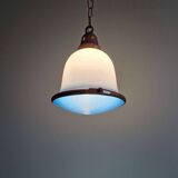 Suspension Bauhaus en opaline blanche et verre satiné bleu, années 1920