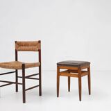 Art Deco wooden stool with leather top, Belgium ca. 1920