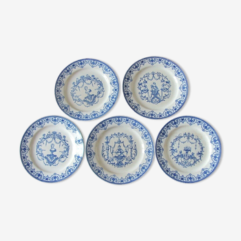 5 plates faience Jules Vieillard décor Moustiers - XIXth
