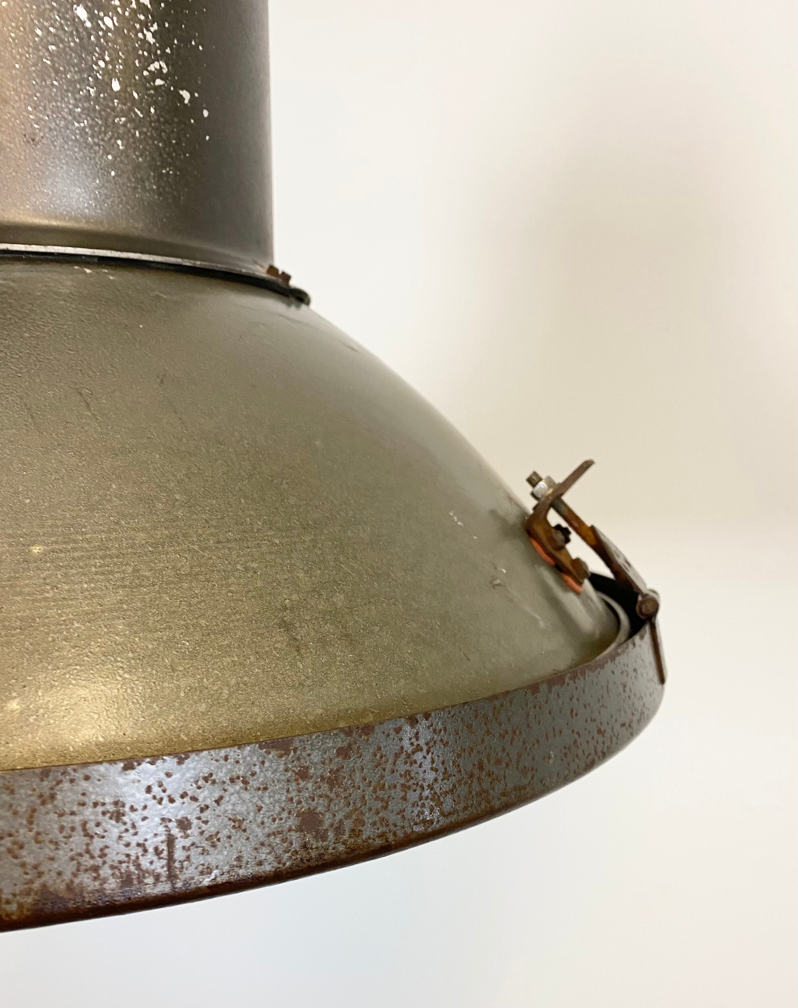 Industrial aluminium factory lamp with glass cover, 1960s