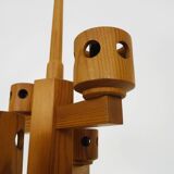 Vintage wooden chandelier with 6 lights. Antique lighting fixture. 1970s