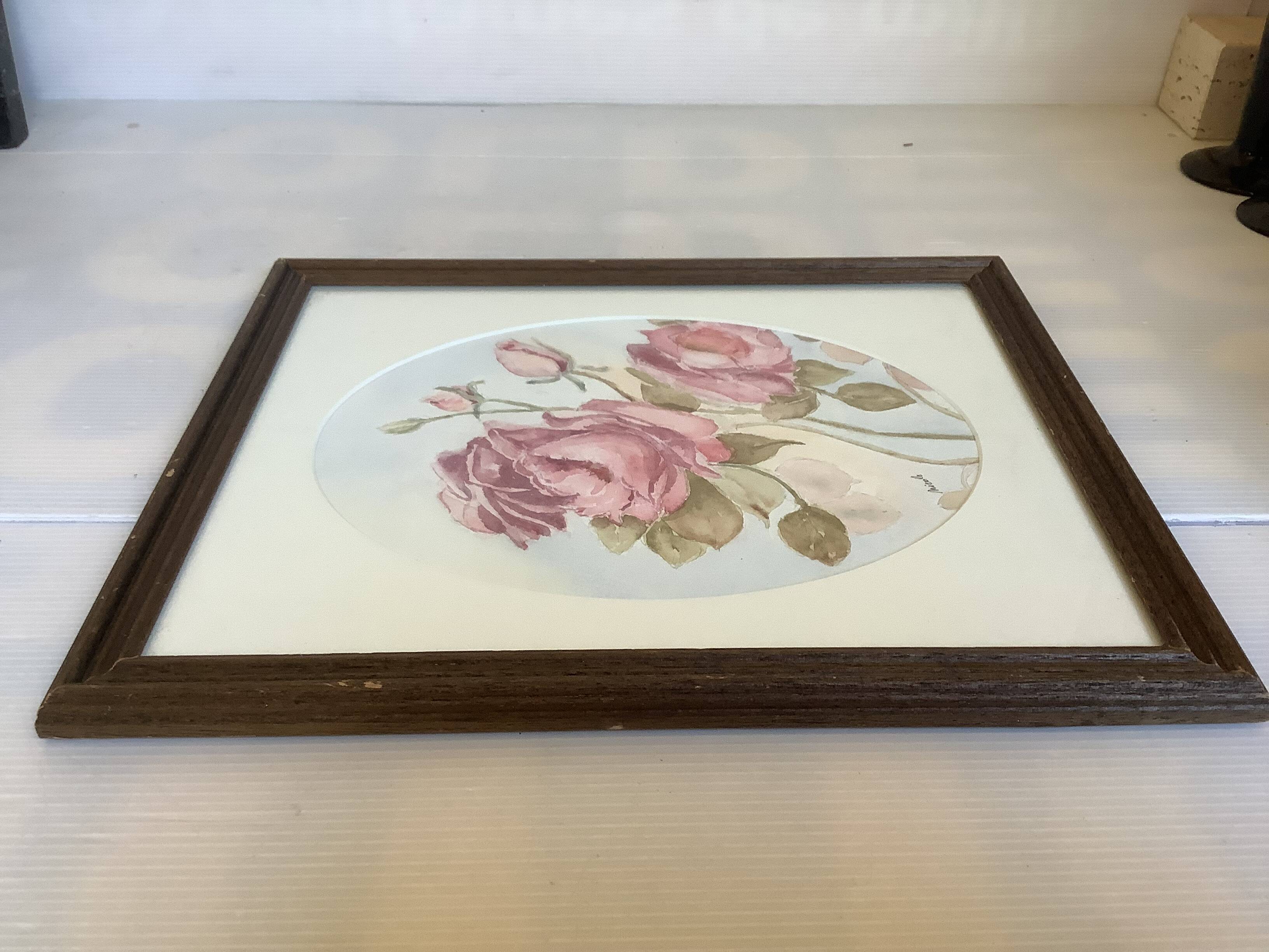 Tableau bouquet de roses aquarelle signée