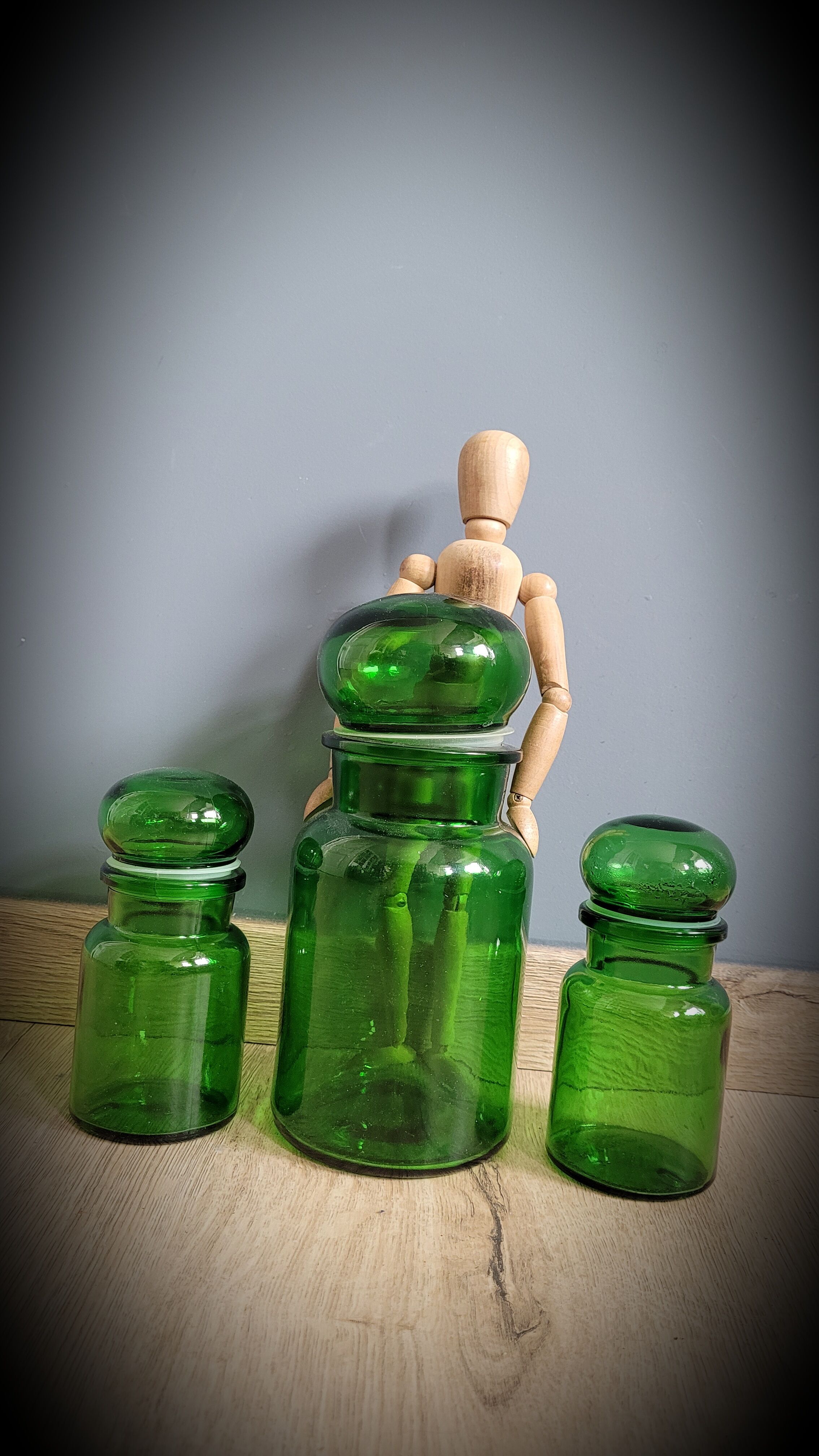 Trio green apothecary vials
