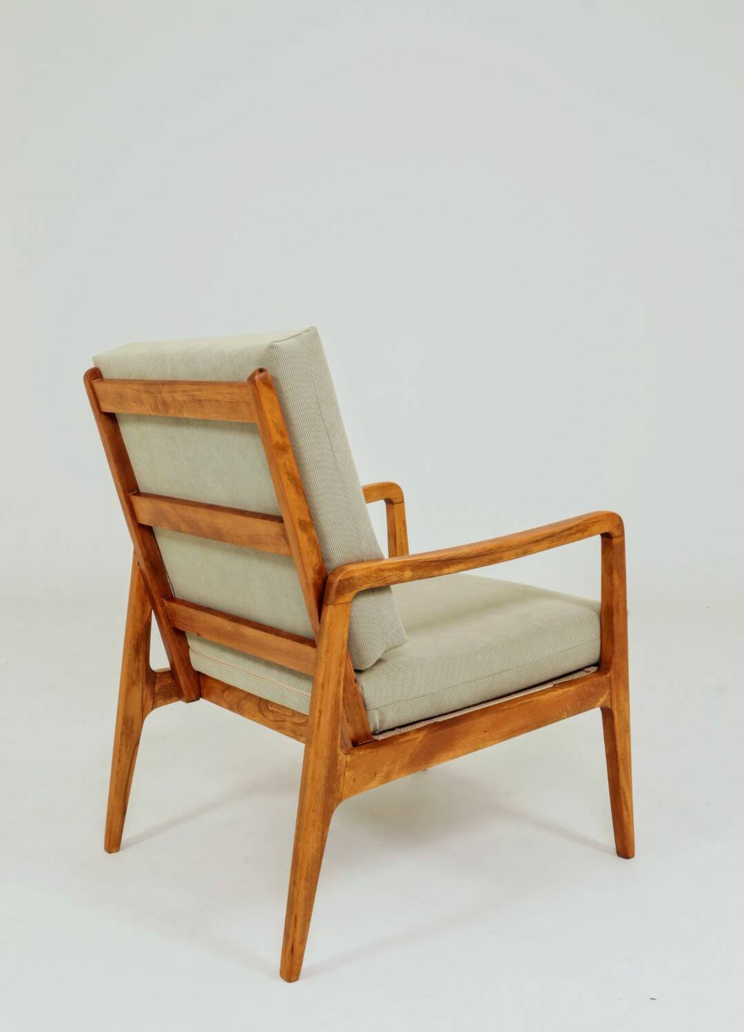 Vintage armchair in khaki corduroy, mid-century modern design from the 1960s.