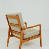 Vintage armchair in khaki corduroy, mid-century modern design from the 1960s.