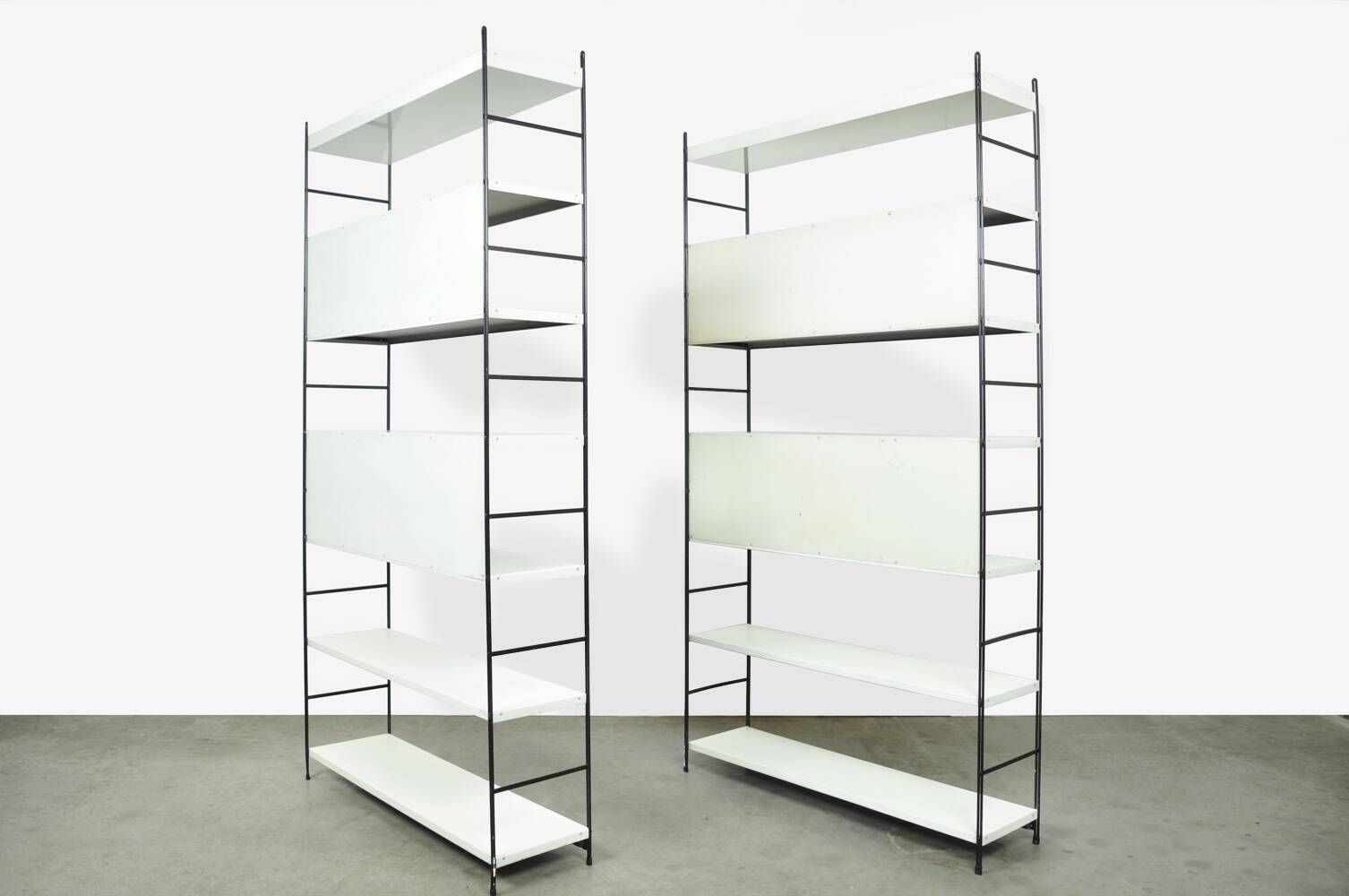 Industrial metal roomdivider / bookcases / bookshelves, 1960s Netherlands