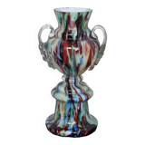 Bohemian Welz Glass Trophy Vase with Harlequin Honeycomb Pattern - Vintage Collectible Multicolored Blown Glass