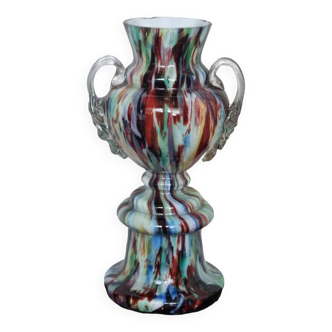Bohemian Welz Glass Trophy Vase with Harlequin Honeycomb Pattern - Vintage Collectible Multicolored Blown Glass