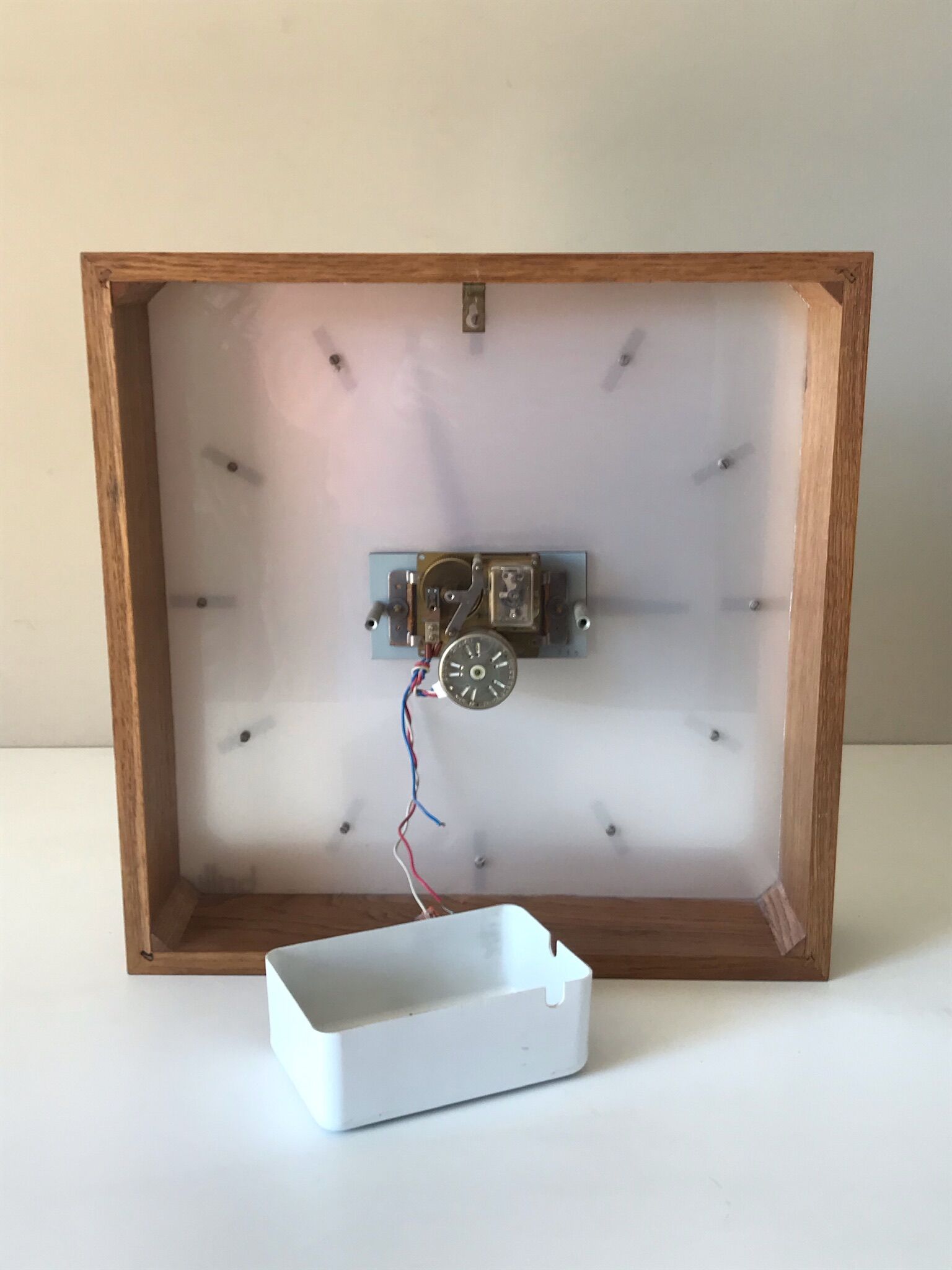 Large electric office clock vintage brass and wood Annees 60