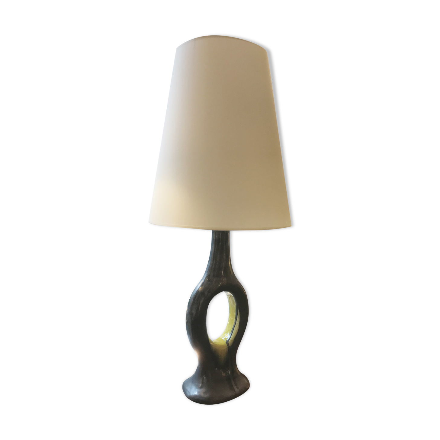 Lampe « anneau » céramique émaillée noire et jaune