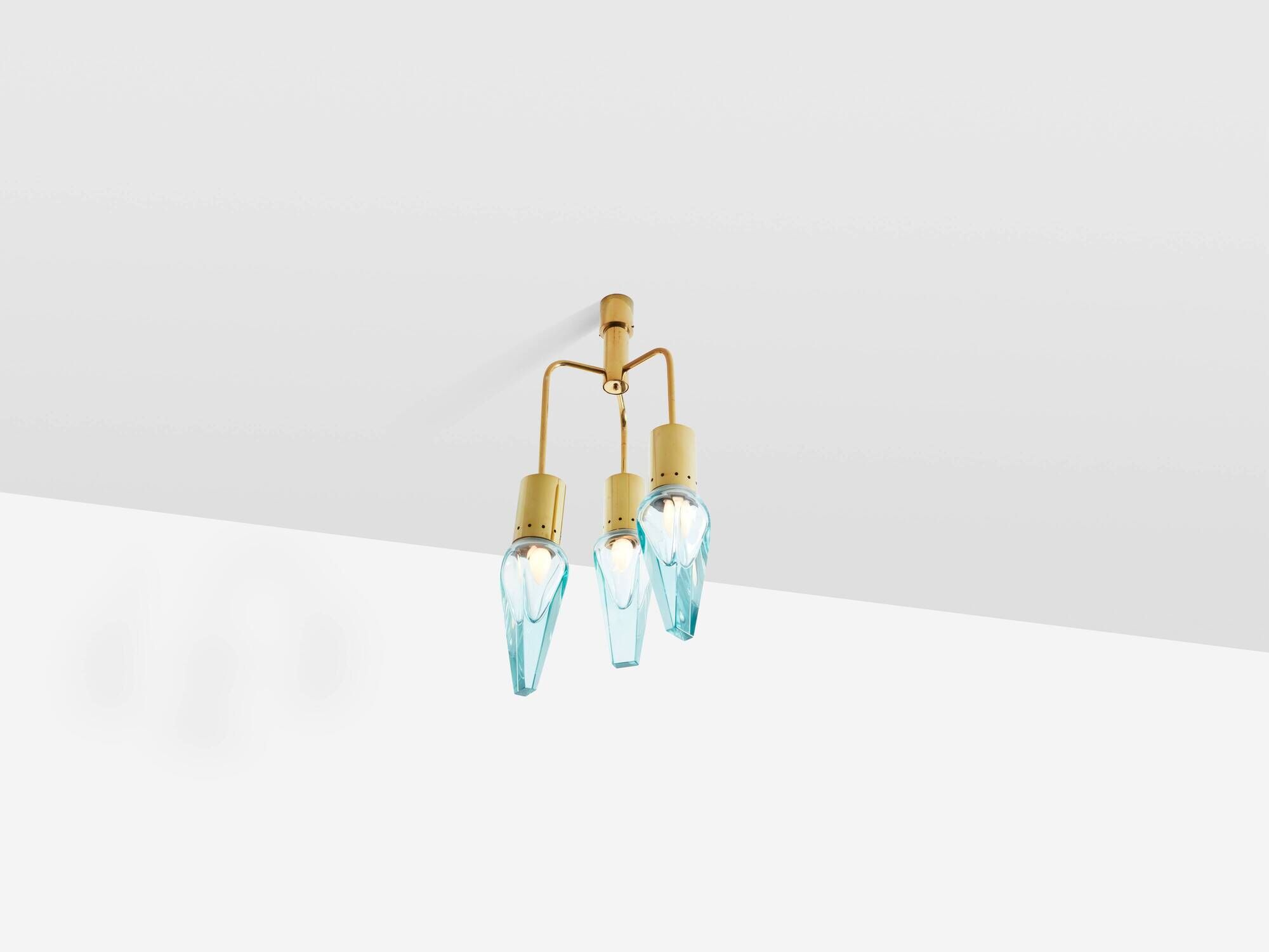 Flavio Poli for Seguso Murano glass and brass chandelier 1950