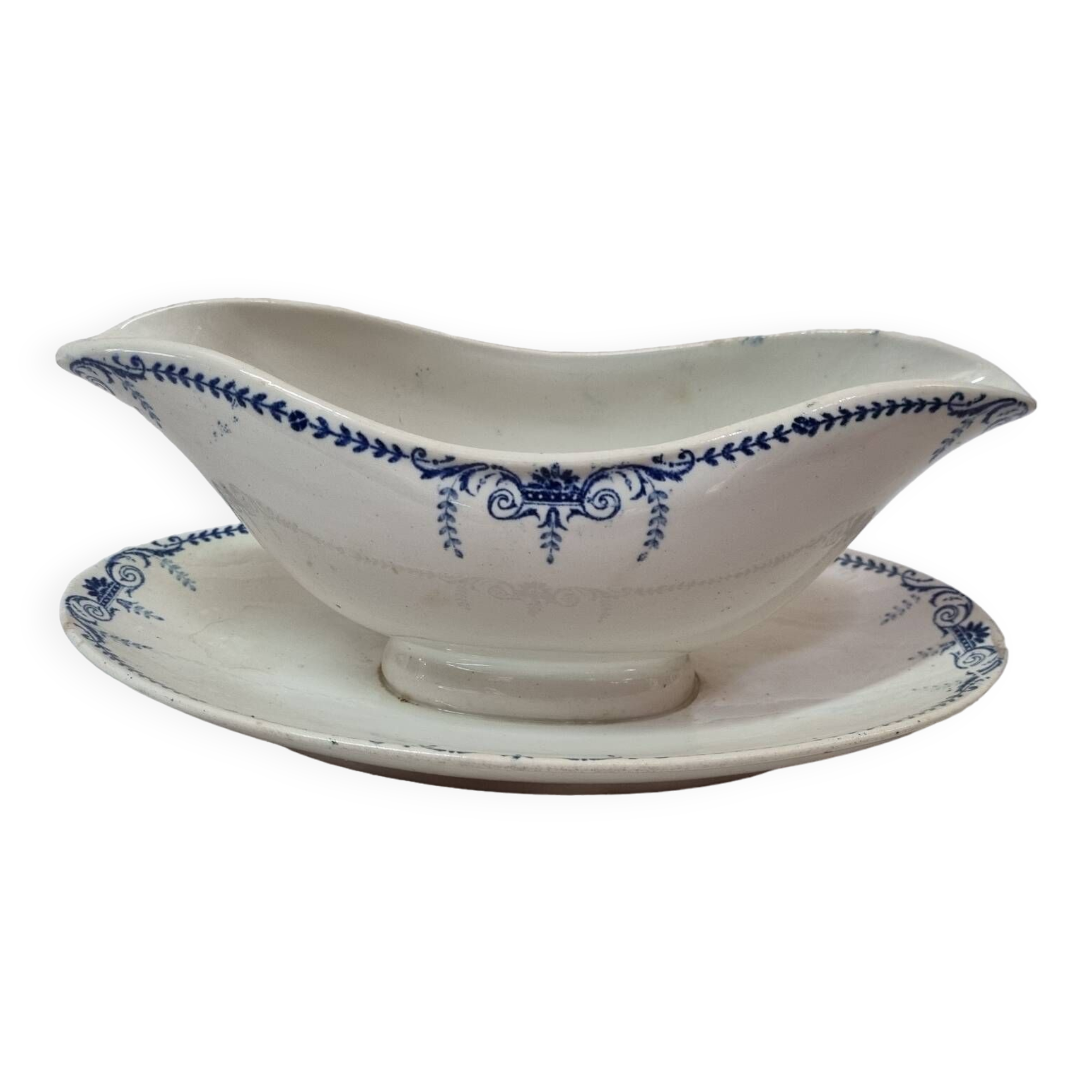 Austerlitz Lunéville earthenware sauce boat early 20th century