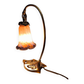 Art nouveau tulip style bronze lamp signed