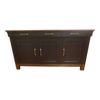 Unique piece, solid wood sideboard/wardrobe with 3 doors and 3 black drawers