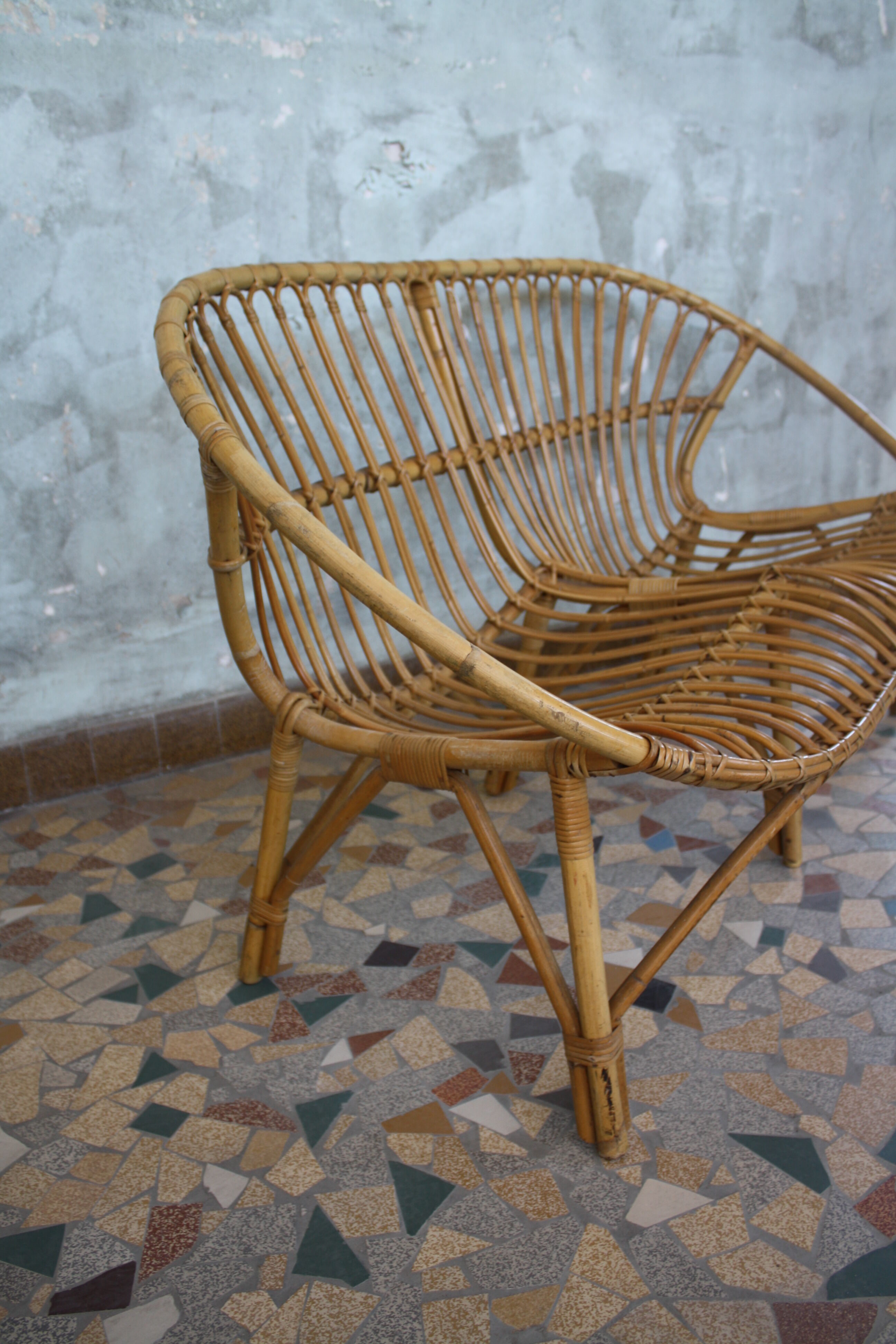 Vintage rattan bench 1960