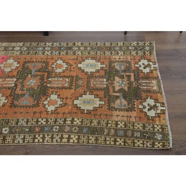 Vintage Turkish Oushak Handmade Wool Cotton Pink Runner Rug 96x242
