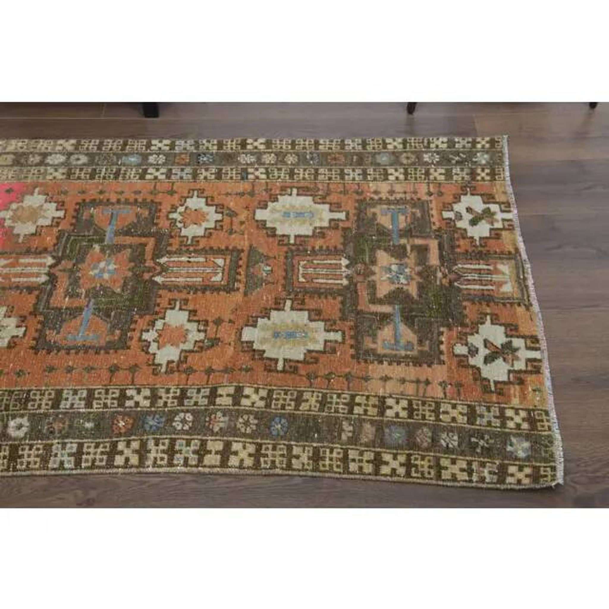 Vintage Turkish Oushak Handmade Wool Cotton Pink Runner Rug 96x242
