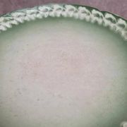 Antique compote stand Lunéville St Clément with green clover decoration.