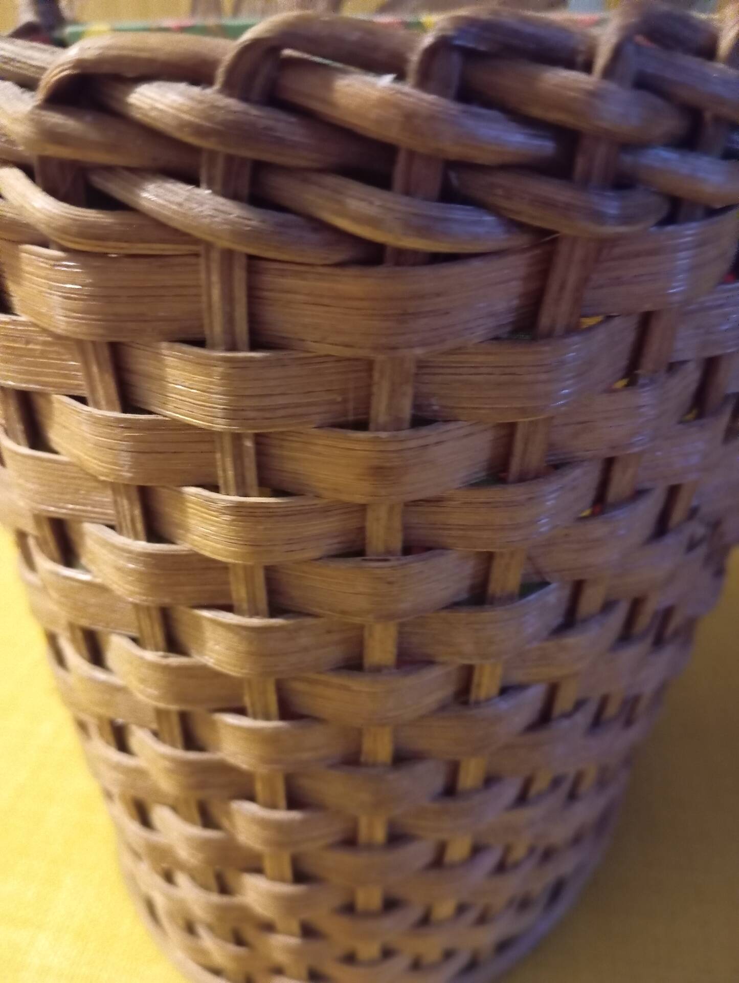 Woven wicker bottle basket. Flower Power. Very good condition.