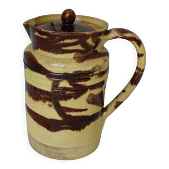 Pichet ancien en céramique française avec couvercle, provenant de Dieulefit