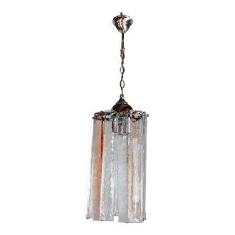 Poliarte chandelier by polished albano, pink and transparent murano glass, italy, 1970