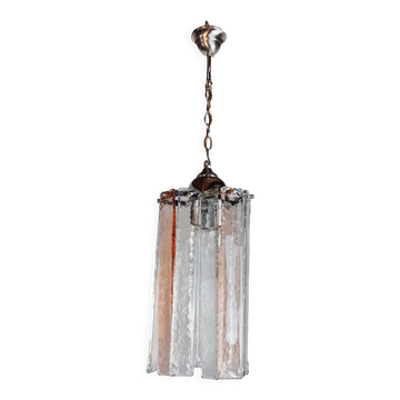 Lustre poliarte par albano poli, verre de murano rose et transparent, italie, 1970