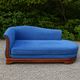 Grande méridienne vintage bleu cobalt en tissu et bois – chaise longue 190