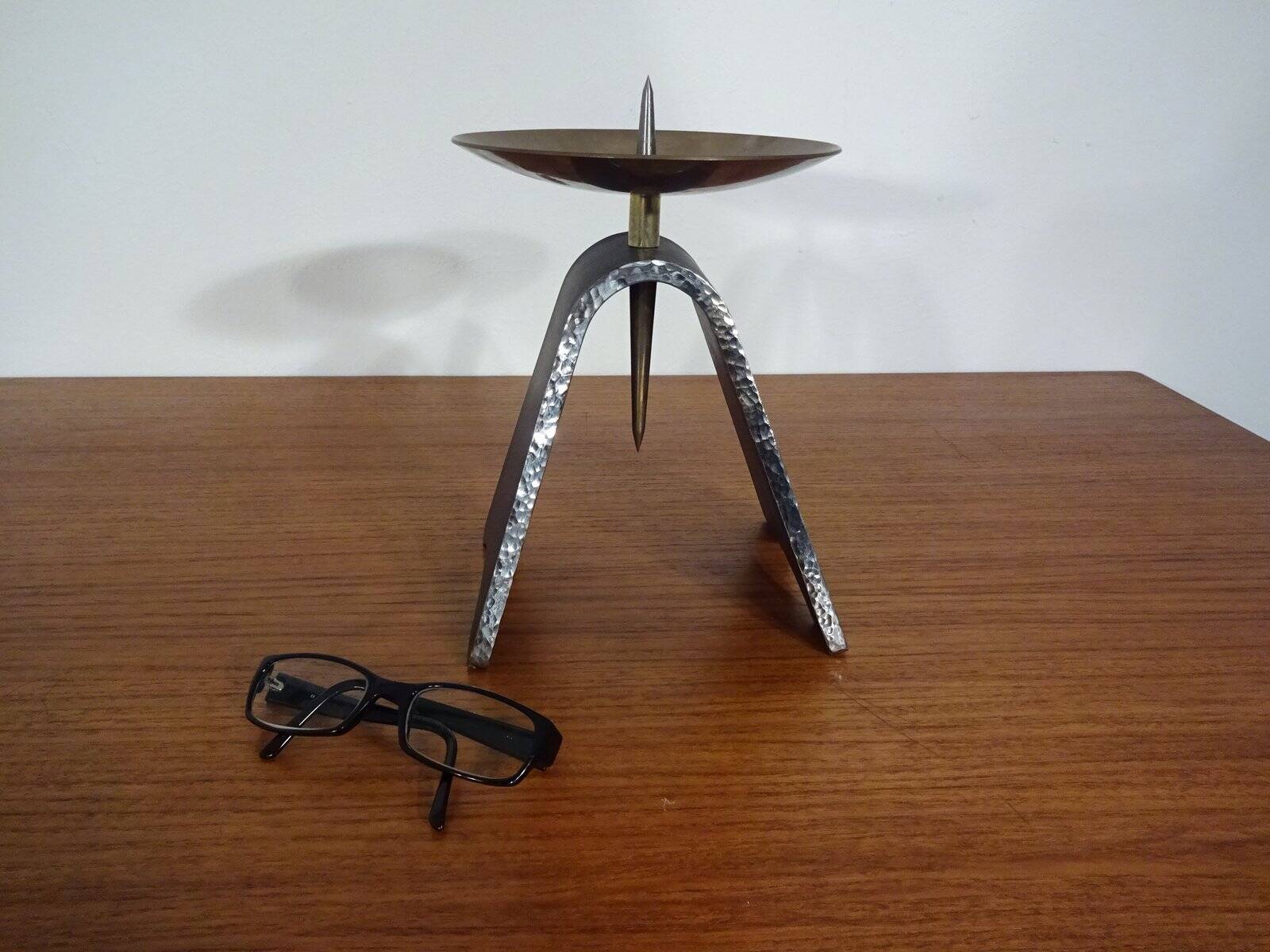 Brutalist Iron and Brass Candleholder, 1960s
